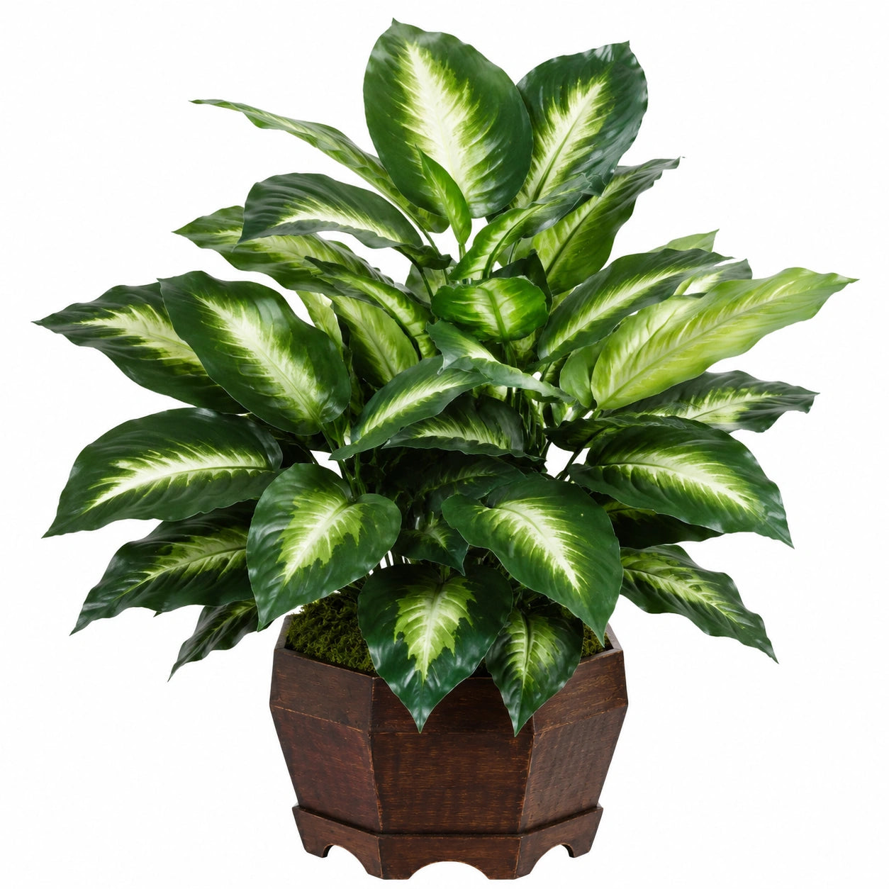 Plante artificielle verte avec pot en bois, hauteur 90 cm