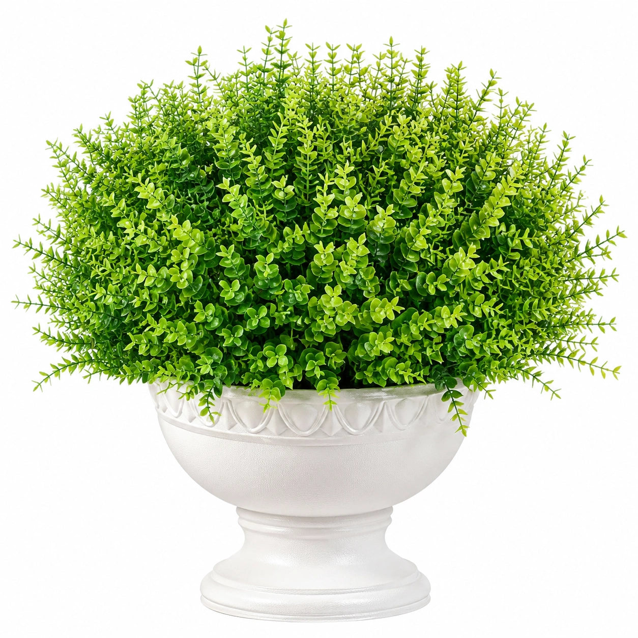 Plante Artificielle Feuillage Vert Intense en Pot Blanc, 30 cm