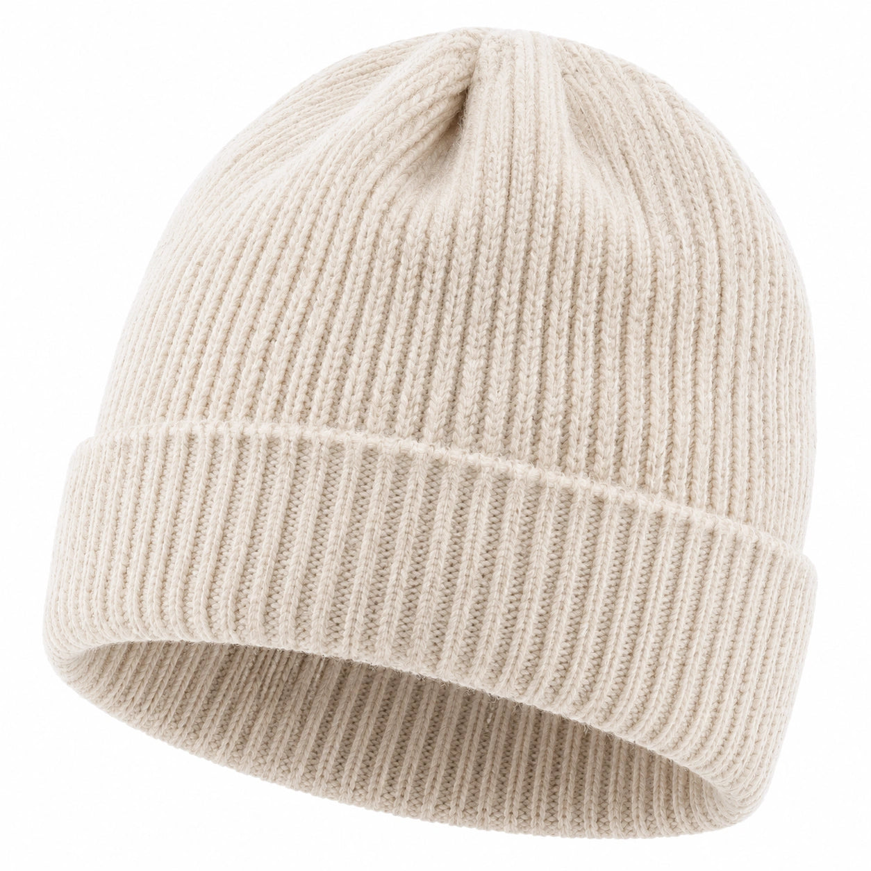 Bonnet en Maille Côtelée Beige