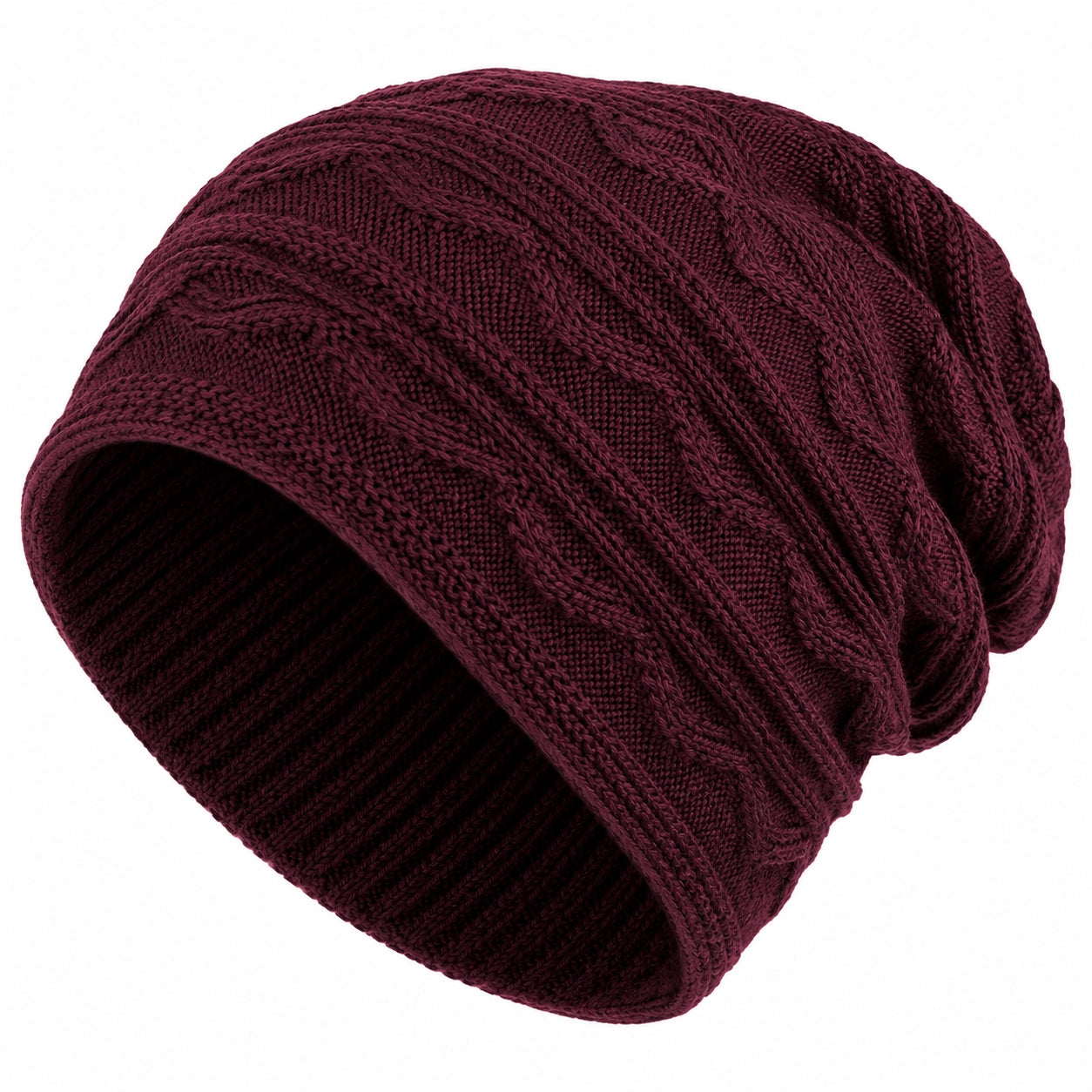 Bonnet en tricot torsadé bordeaux pour l'hiver