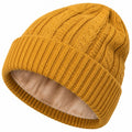 Bonnet tricoté doublé chaud jaune moutarde