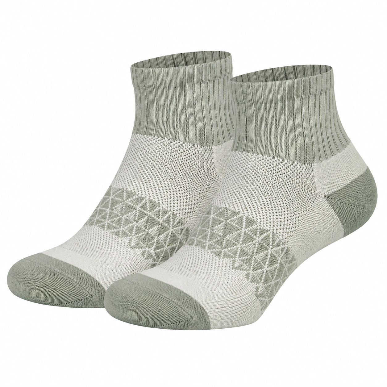 Chaussettes courtes vert clair et beige à motif géométrique