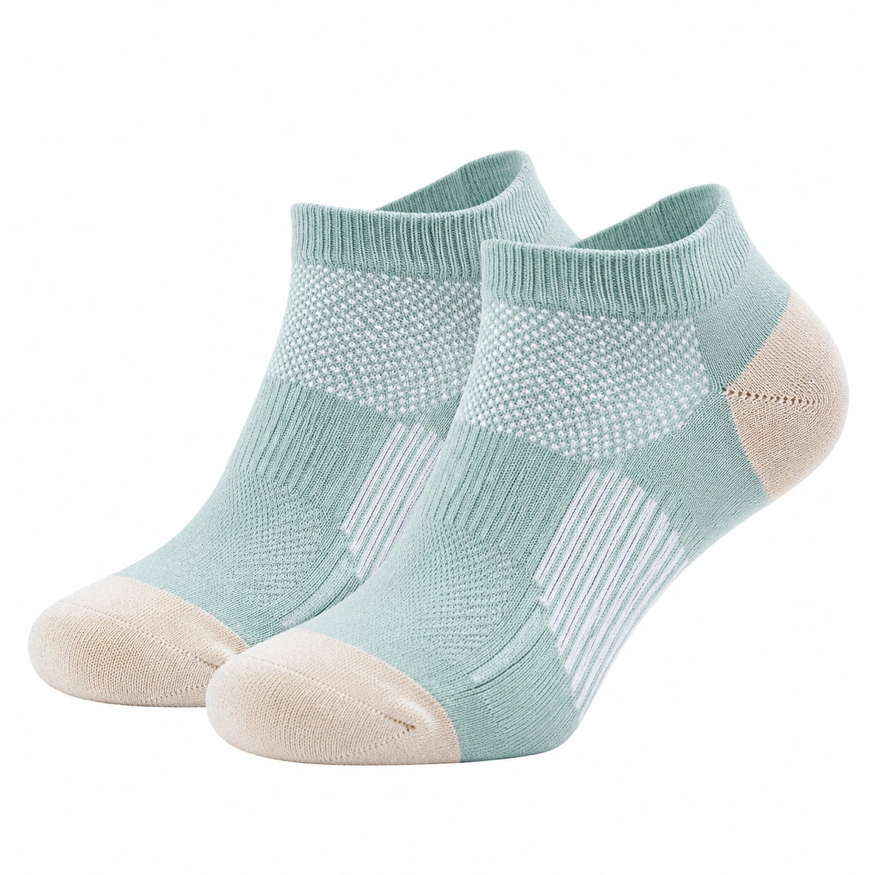 Chaussettes sport courtes et respirantes vert clair et beige
