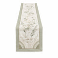 Chemin de Table Brodé Floral Beige et Vert 40x160 cm