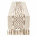 Chemin de Table Beige avec Franges Géométriques