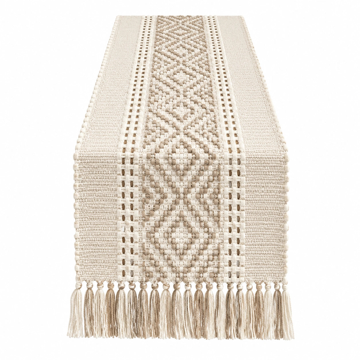 Chemin de Table Beige avec Franges Géométriques