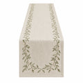 Chemin de Table à Motif Brodé Feuillage 180x35cm Beige et Vert