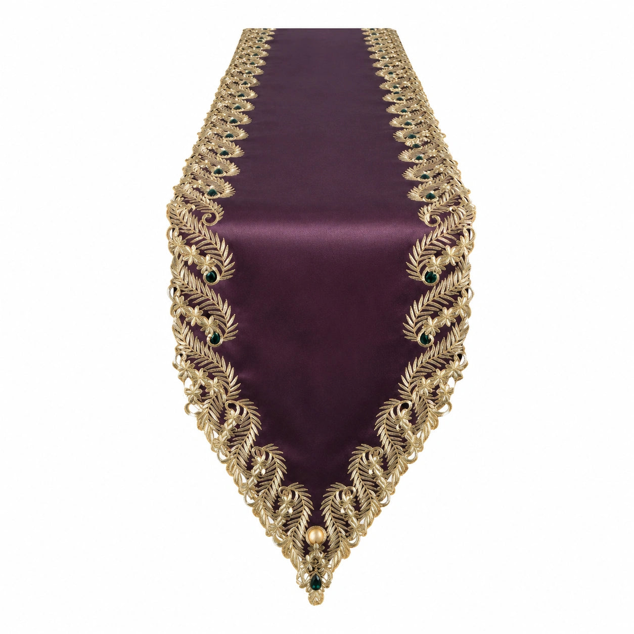 Chemin de Table en Satin Violet avec Broderies Dorées
