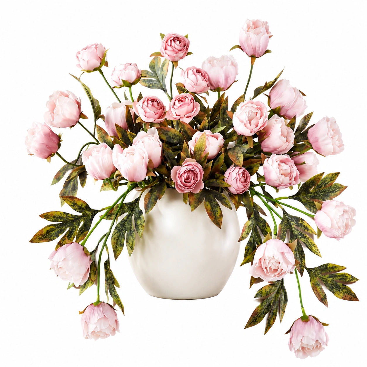Bouquet de pivoines artificielles roses en vase blanc